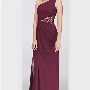 OneShoulder Mesh Dress w/Lace Inset DAVID'S BRIDAL